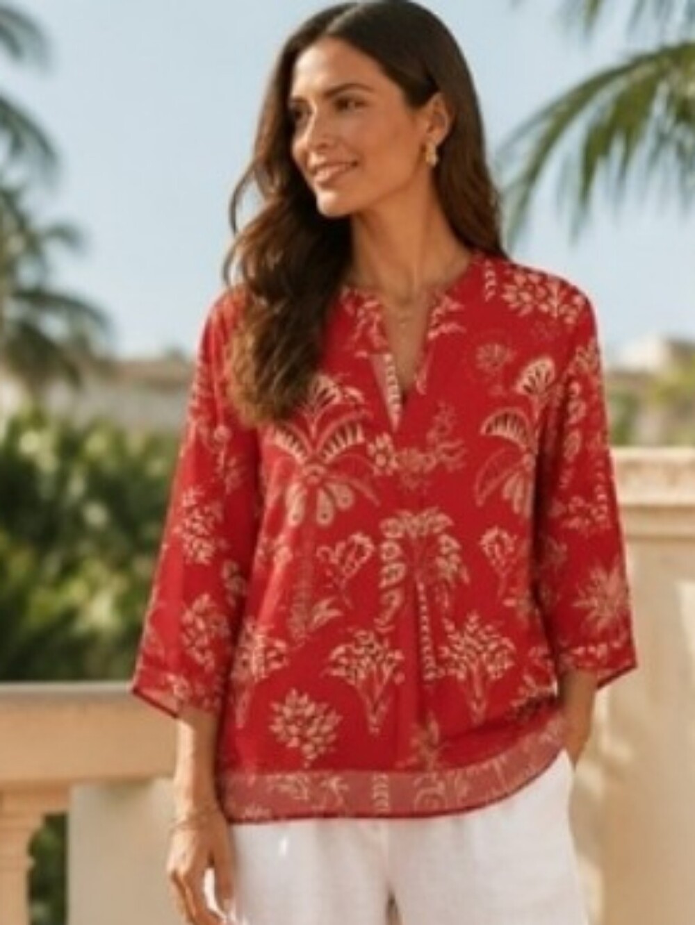 Yiime Red Paisley Tencel Top - Red